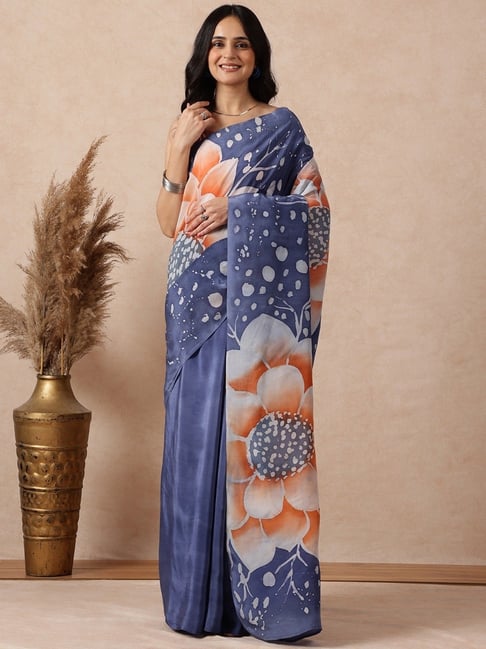Navyasa by liva Grey Floral Saree With Unstitched Blouse-image-33