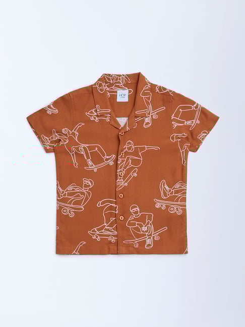 HOP Kids by Westside Brown Skater-Themed Shirt