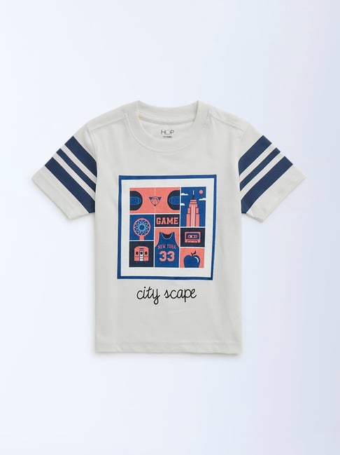 HOP Kids by Westside Off-White Cityscape-Inspired Cotton T-Shirt
