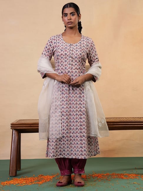 Folksong By W White Pure Cotton Floral Kurti-picture-35