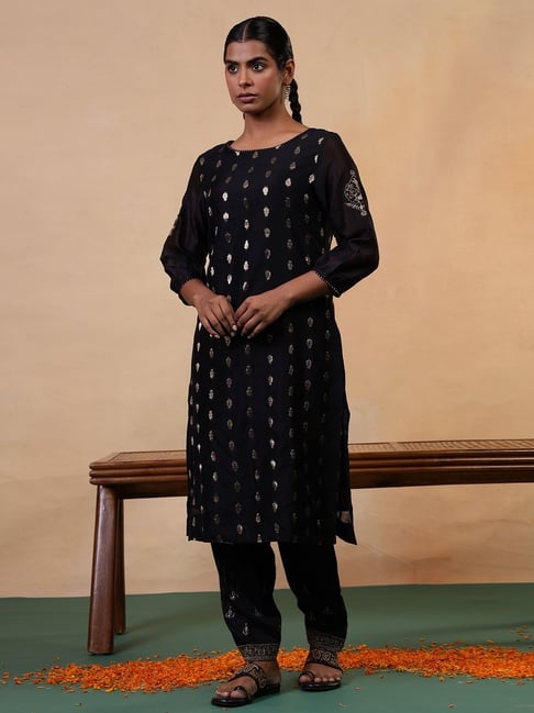Folksong By W Black Cotton Embroidered Kurti-picture-48
