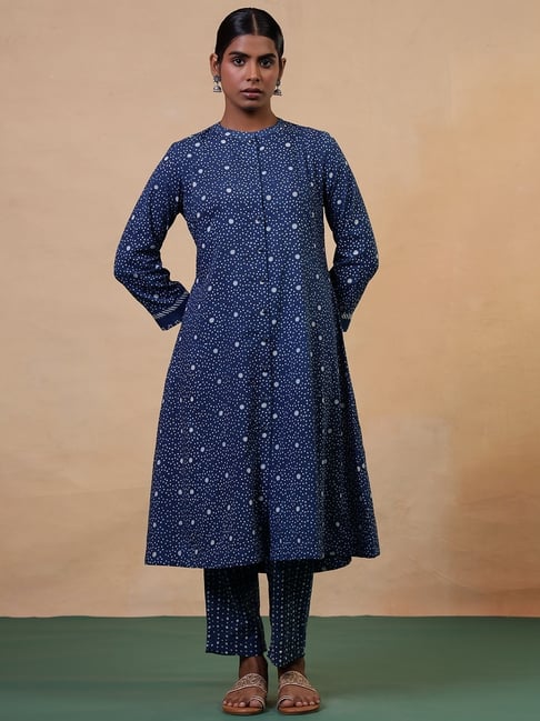 Folksong By W Blue Pure Cotton Polka Dots Kurti-picture-20