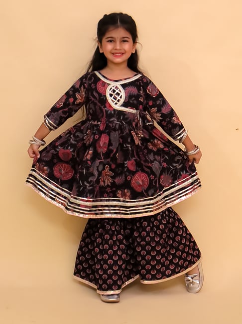 The Mom Store Girls Black Cotton Printed Kurta Set-picture-33