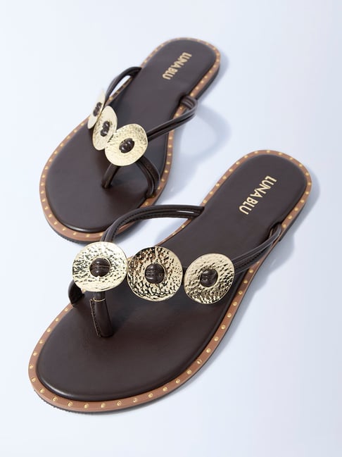LUNA BLU by Westside Dark Brown Metallic Disc Flip-Flops