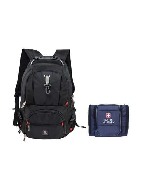 Swiss Military Black Medium Combo of Backpack With Blue Toiletry Bag-picture-31