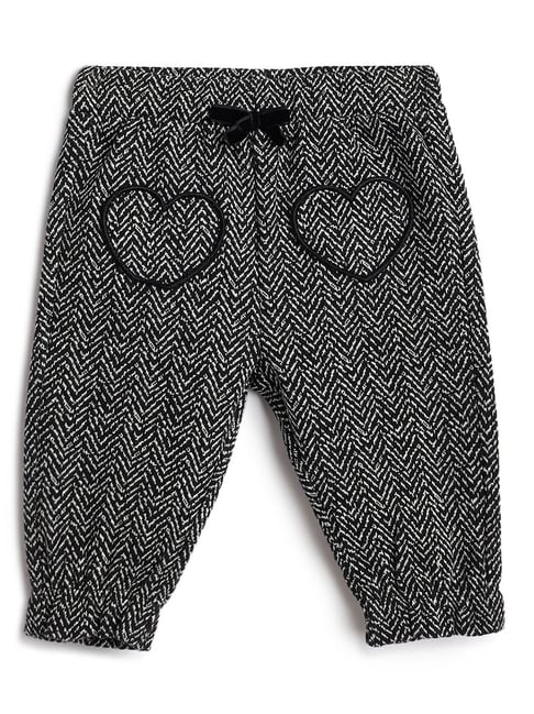 Chicco Girls White & Black Regular Fit Self Design Joggers