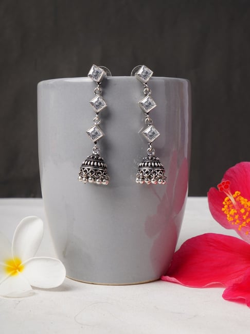IMLI STREET Silver Classic Design Crystal Jhumki Earrings-picture-22