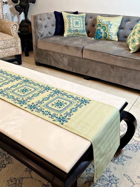 Bells & Whistles Parvarshul Sage Cotton Embroidery Table Runner-picture-23