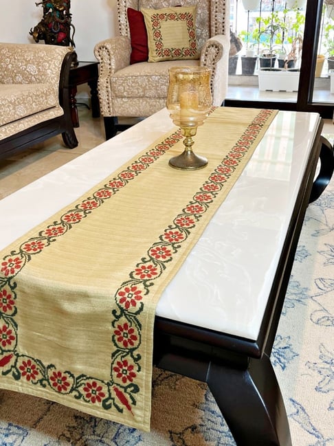 Bells & Whistles Putita Biege Cotton Embroidery Table Runner-picture-43