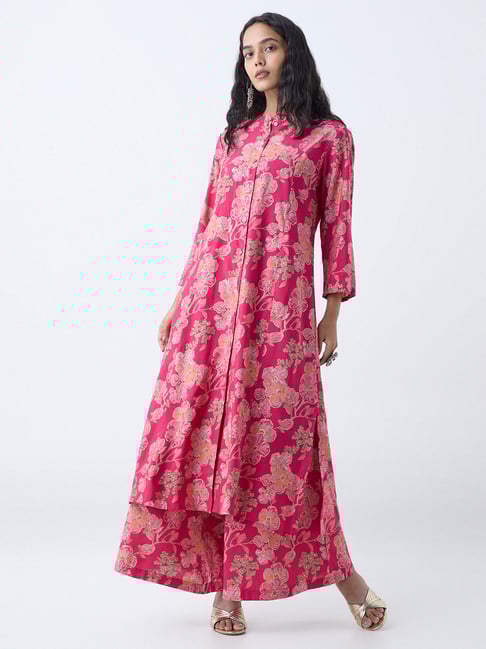 Utsa by Westside Fuchsia Floral Design A-Line Kurta-picture-36