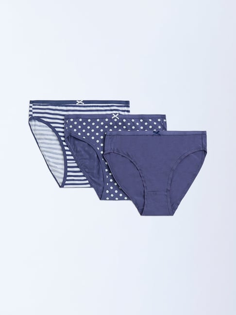 Wunderlove by Westside Dusty Blue Cotton-Blend Briefs - Pack of 3