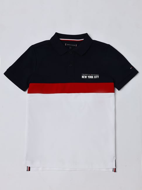 Tommy Hilfiger Kids Navy Cotton Regular Fit Color Block Polo
