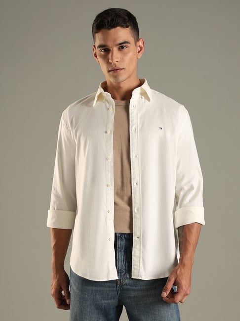 Tommy Hilfiger White Cotton Regular Fit Shirt