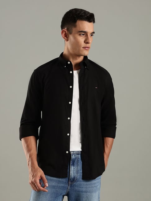 Tommy Hilfiger Black Cotton Regular Fit Shirt