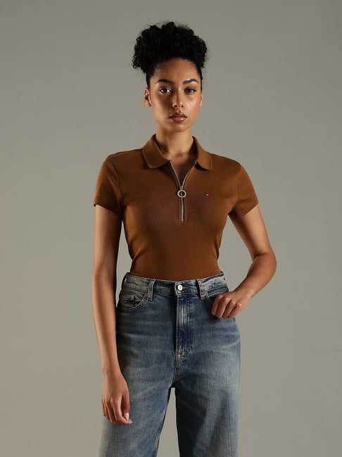 Tommy Hilfiger Brown Cotton Slim Fit Polo T-Shirt-picture-43