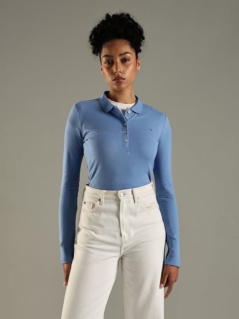 Tommy Hilfiger Blue Cotton Slim Fit Polo T-Shirt