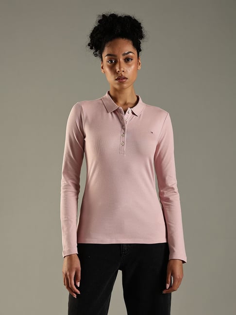 Tommy Hilfiger Pink Cotton Slim Fit Polo T-Shirt