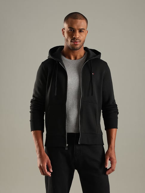Tommy Hilfiger Black Cotton Regular Fit Hooded Sweatshirt-picture-43