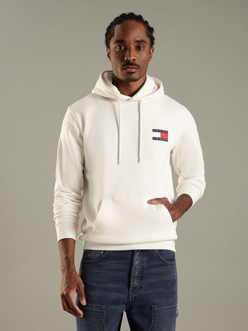 Tommy Hilfiger Off White Cotton Regular Fit Hooded Sweatshirt-picture-14