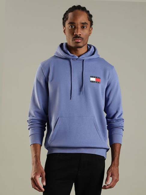 Tommy Hilfiger Blue Cotton Regular Fit Hooded Sweatshirt