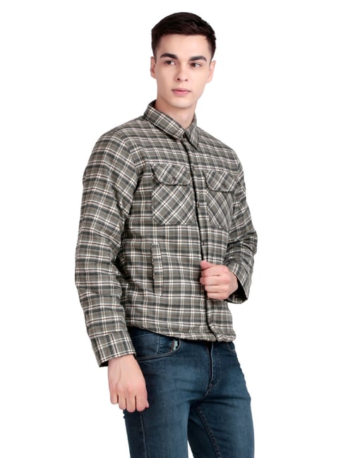 Leather Retail Multi Tweed Regular Fit Checked Shacket