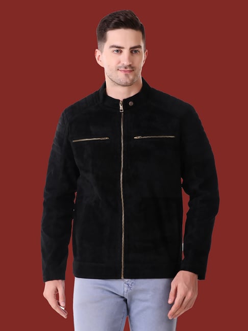 Leather Retail Black Suede Regular Fit Solid Jacket