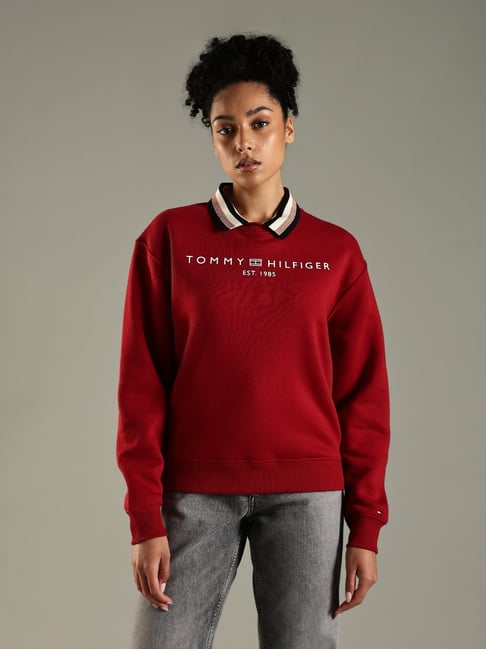 TOMMY HILFIGER Maroon Logo Printed Regular Fit Sweatshirt-image-4
