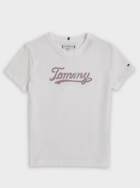 TOMMY HILFIGER Girls White Embellished Logo Regular Fit T-Shirt-picture-31
