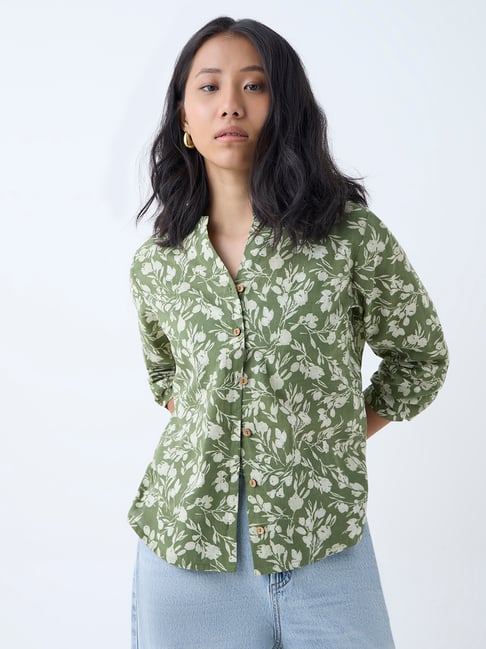 Utsa by Westside Green Floral Detailed Cotton Tunic-picture-38