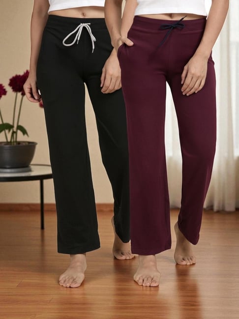 Kryptic Black & Burgundy Solid Lounge Pants - Pack Of 2-picture-24