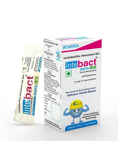 Dr. Morepen INTEBACT INSTA 5BN CFU Probiotics Supplement - 6 Sachets - 1.5 gm each Vanilla flavour