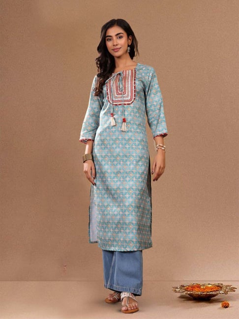 Varanga Blue Regular Fit Printed Kurta-picture-13