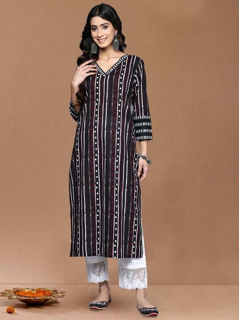 Varanga Black Cotton Regular Fit Printed Kurta-picture-15