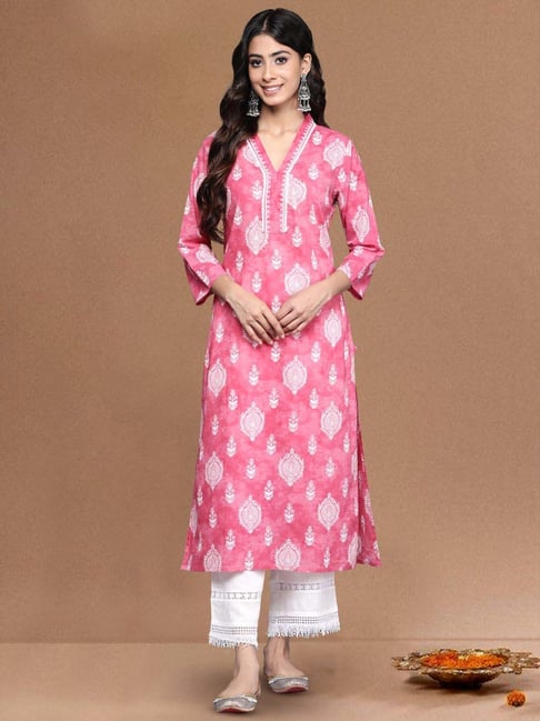 Varanga Pink Cotton Regular Fit Printed Kurta-picture-21