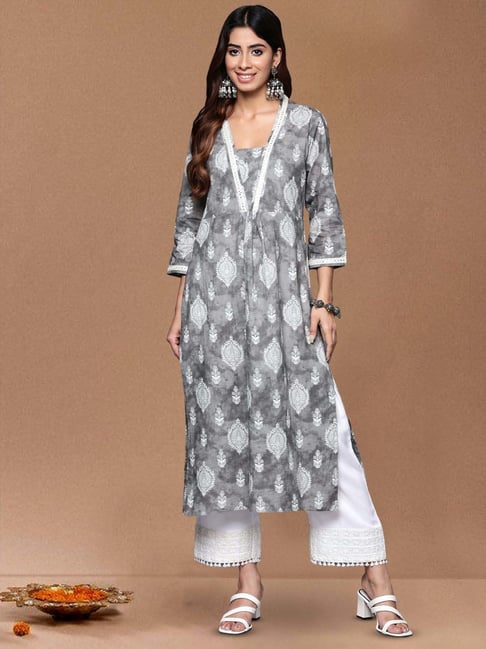 Varanga Grey Cotton Regular Fit Printed Kurta-picture-21