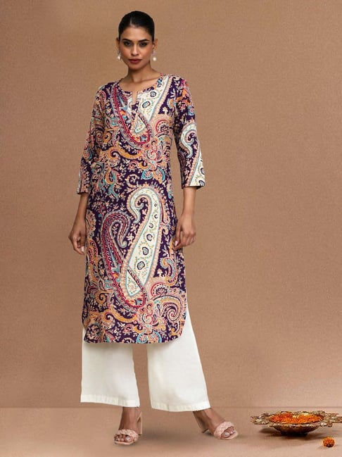 Varanga Purple Cotton Regular Fit Printed Kurta-picture-20