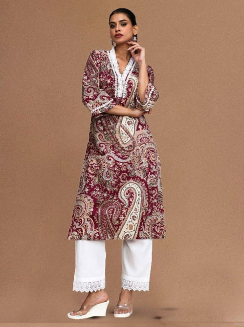 Varanga Maroon Cotton Regular Fit Printed Kurta-picture-48