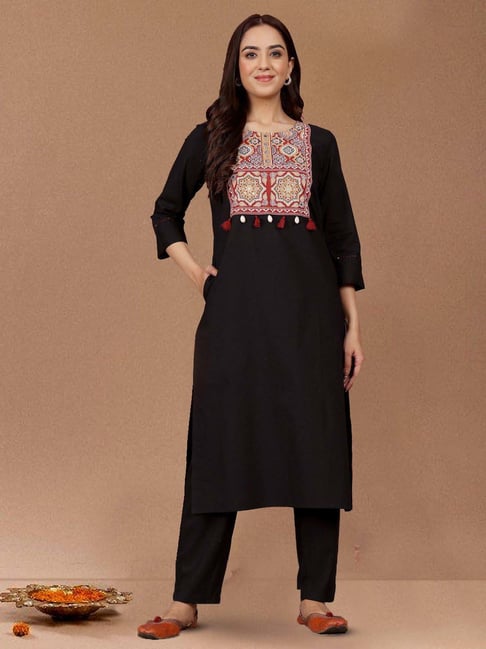 Varanga Black Cotton Regular Fit Printed Kurta-picture-14