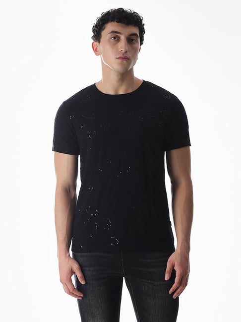 Jack & Jones Black Cotton Regular Fit Embroidered T-Shirt-picture-32