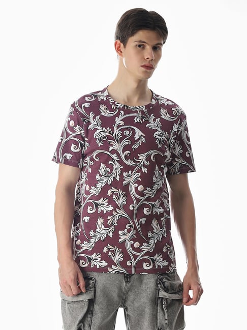 Jack & Jones Wine Cotton Regular Fit Printed T-Shirt-picture-48
