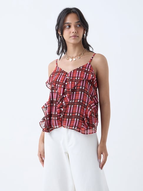 LOV by Westside Multicolour Plaid Checkered Top