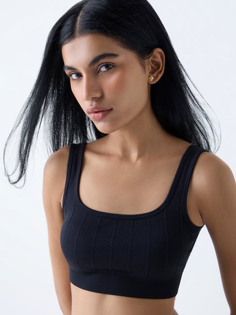 Superstar by Westside Black Knit-Textured Seam-Free Padded Bra