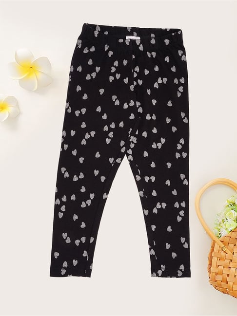 Pantaloons Junior Girls Jet Black Printed Leggings