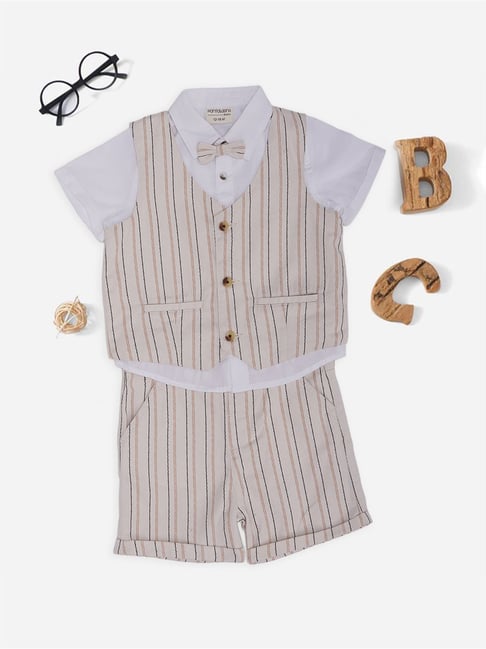 Pantaloons Baby Boys Mocha Mousse Striped Clothing Set