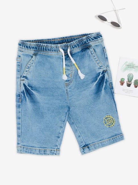 Pantaloons Baby Boys Light Blue Embroidery Shorts