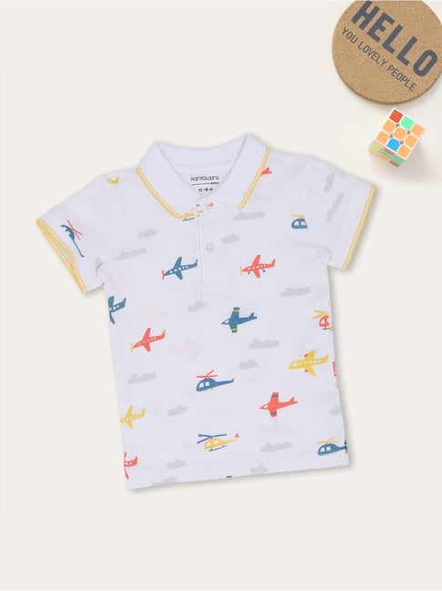 Pantaloons Baby Boys Bright White Printed Polo T-Shirt