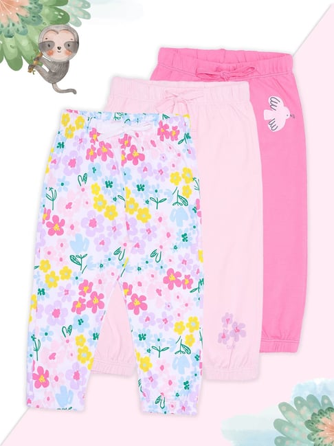 Pantaloons Baby Girls Sachet Pink Printed Joggers Pack Of 3