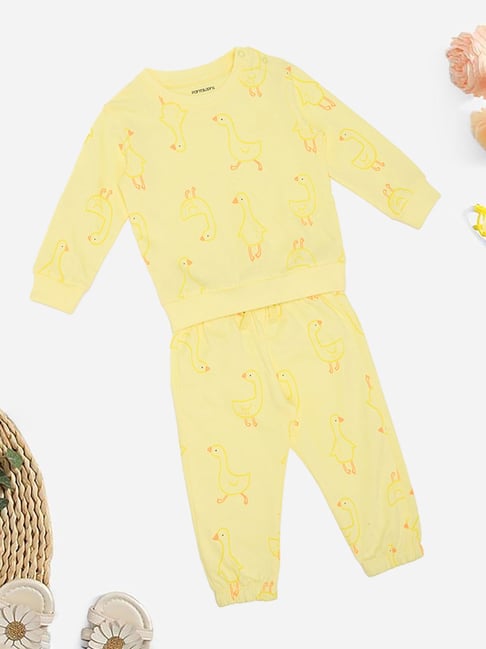 Pantaloons Baby Girls Pastel Yellow Printed Clothing Set