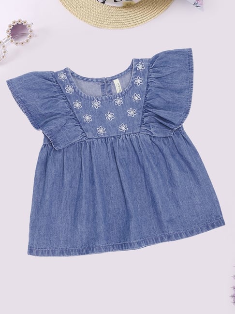 Pantaloons Baby Girls Clear Sky Embroidery Top