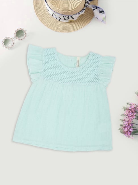 Pantaloons Baby Girls Brook Green Embroidery Top